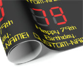 Papier Cadeau 79e anniversaire : Rouge Digital Clock Style "79"  (Coin rond)