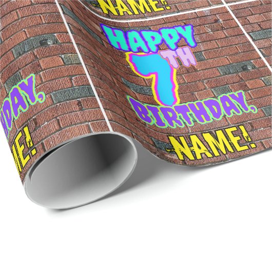 Papier Cadeau 7e anniversaire : Amusant, Graffiti urbain inspiré (Coin rond)