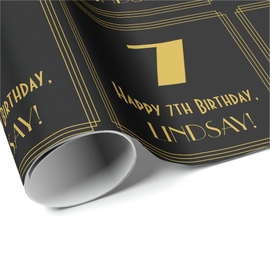Papier Cadeau 7e anniversaire - Art Déco Inspiré Look "7" & Nom (Coin rond)