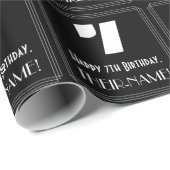 Papier Cadeau 7e anniversaire : Art Déco Inspiré Look "7" & Nom (Coin rond)