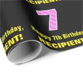 Papier Cadeau 7e anniversaire : Pink Stripes and Hearts "7" + No (Coin rond)