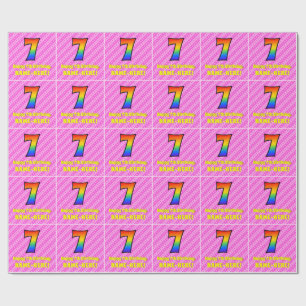Papier Cadeau 7e anniversaire : Pink Stripes & Hearts, Rainbow #