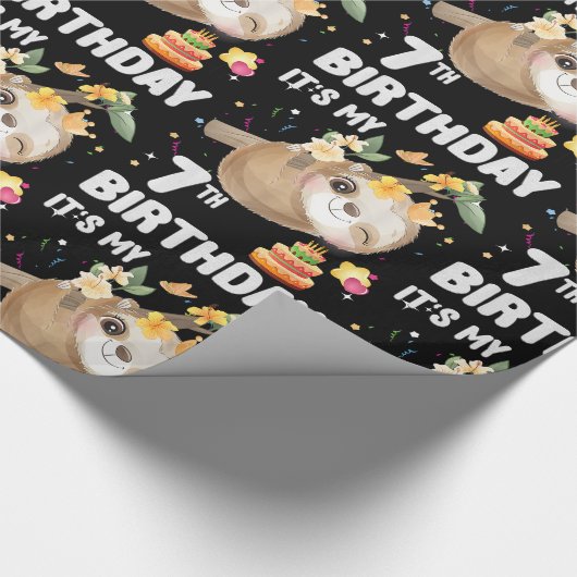 Papier Cadeau 7e anniversaire Sloth Girl Party mignonne Sloth Lo (Coin)