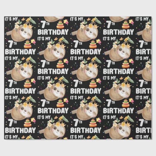 Papier Cadeau 7e anniversaire Sloth Girl Party mignonne Sloth Lo (Plat)