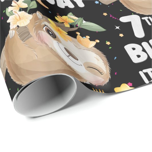 Papier Cadeau 7e anniversaire Sloth Girl Party mignonne Sloth Lo (Coin rond)