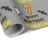 Papier Cadeau 7e anniversaire : Thème d'Halloween Éffrayant + No (Coin rond)