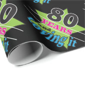 Papier Cadeau 80 ans et l'aimer thème d'anniversaire (Coin rond)