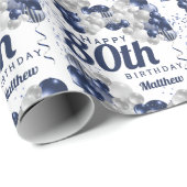 Papier Cadeau 80e anniversaire Ballons de la marine (Coin rond)