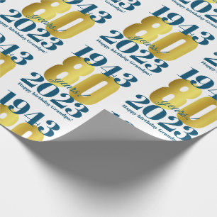 Papier Cadeau 80e anniversaire Blue Gold
