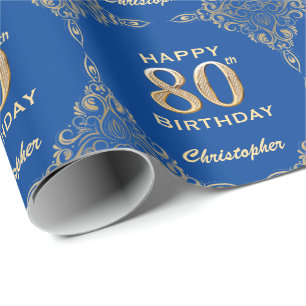 Papier Cadeau 80e anniversaire Cadre Parties scintillant bleu et