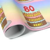 Papier Cadeau 80e anniversaire : Fun Cake and Candles + Nom pers (Coin rond)