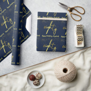 Papier Cadeau 80e anniversaire Glamour Marine Gold