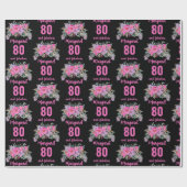 Papier Cadeau 80e anniversaire noir rose floral (Plat)