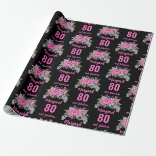 Papier Cadeau 80e anniversaire noir rose floral