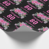 Papier Cadeau 80e anniversaire noir rose floral (Coin)