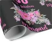 Papier Cadeau 80e anniversaire noir rose floral (Coin rond)