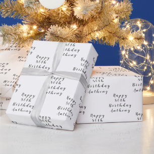 Papier Cadeau 80e anniversaire Nom de fête Noir Motif moderne