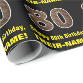 Papier Cadeau 80e anniversaire : Nom et Faux Motif de grains de (Coin rond)