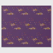 Papier Cadeau 80e anniversaire or violet bonjour 80 typographie (Plat)