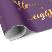 Papier Cadeau 80e anniversaire or violet bonjour 80 typographie (Coin rond)