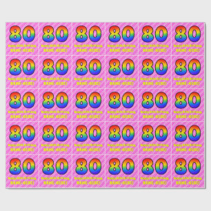 Papier Cadeau 80e anniversaire : Pink Stripes & Hearts, Arc en c