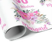 Papier Cadeau 80e anniversaire rose floral (Coin rond)