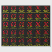Papier Cadeau 80e anniversaire : Rouge Digital Clock Style "80" (Plat)