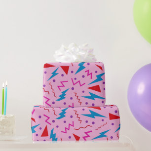 Papier Cadeau 80s 90s style géométrique Memphis Rose 