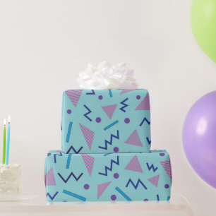 Papier Cadeau 80s 90s style Memphis géométrique bleu  