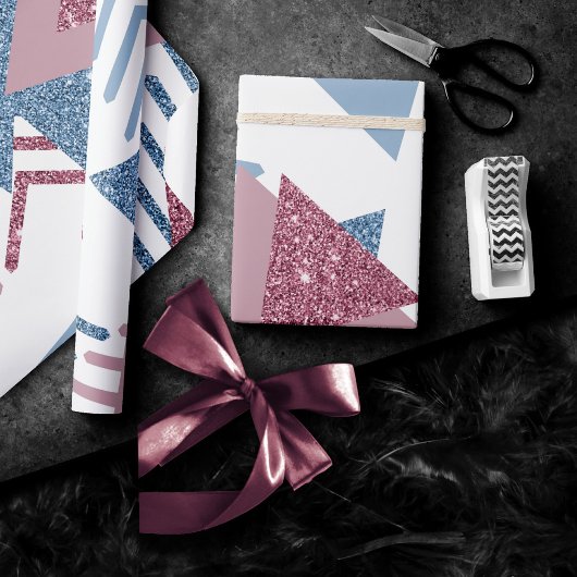 Papier Cadeau 80s Abstrait lunaire | Dusty Mauve rose et bleu