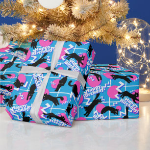 Papier Cadeau 80s Chats Anniversaire Bleu Géométrique Memphis Mo