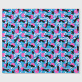 Papier Cadeau 80s Chats Anniversaire Bleu Géométrique Memphis Mo (Plat)