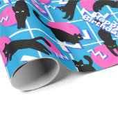 Papier Cadeau 80s Chats Anniversaire Bleu Géométrique Memphis Mo (Coin rond)