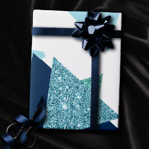Papier Cadeau 80s Luxe Abstrait   Turquoise et bleu marine