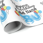 Papier Cadeau 80th Birthday Ajouter Nom Enveloppement Papier (Coin rond)