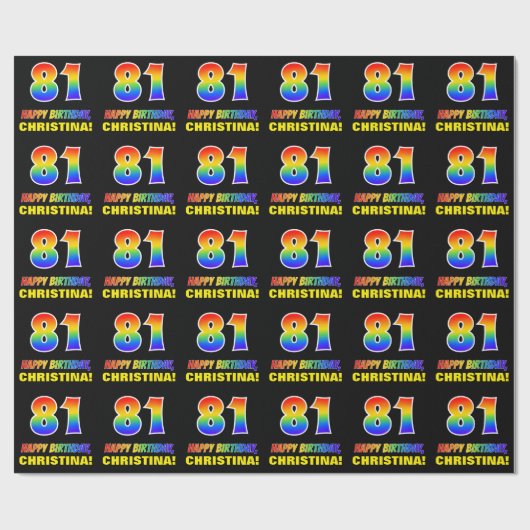 Papier Cadeau 81e anniversaire : Bold, amusant, simple, arc-en-c (Plat)