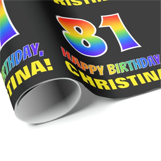 Papier Cadeau 81e anniversaire : Bold, amusant, simple, arc-en-c (Coin rond)