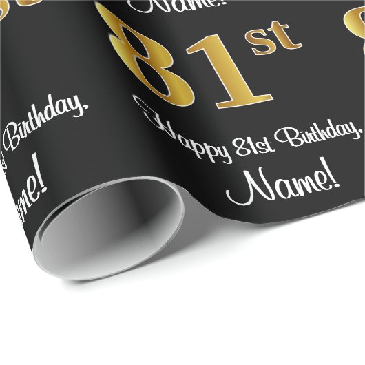 Papier Cadeau 81e anniversaire : Elégant luxe Faux Gold Look # (Coin rond)