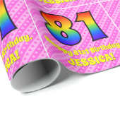 Papier Cadeau 81e anniversaire : Pink Stripes & Hearts, Arc en c (Coin rond)