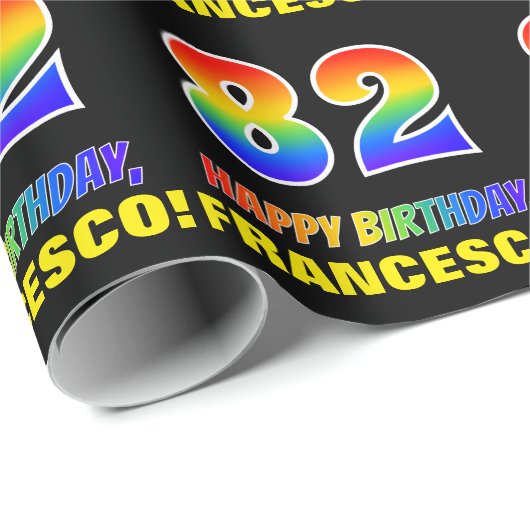 Papier Cadeau 82e anniversaire : Bold, amusant, simple, arc-en-c (Coin rond)