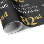 Papier Cadeau 82e anniversaire : Elégant, Noir, Faux Gold Look (Coin rond)