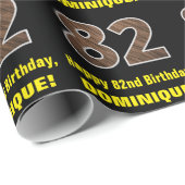 Papier Cadeau 82e anniversaire : Nom et Faux Motif de grains de  (Coin rond)