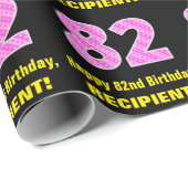 Papier Cadeau 82e anniversaire : Pink Stripes and Hearts "82" +  (Coin rond)