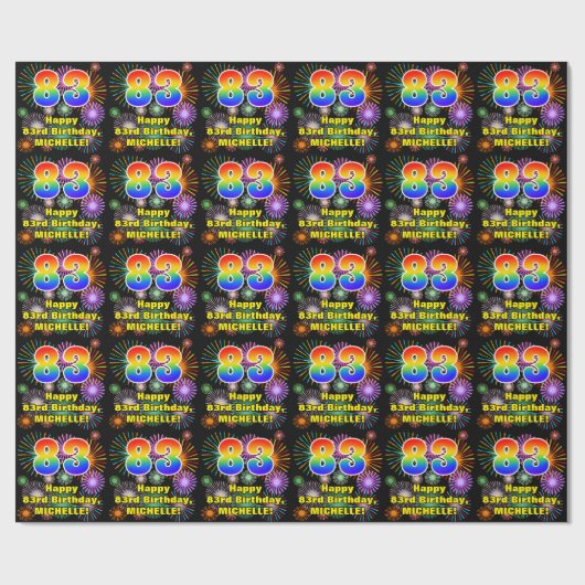 Papier Cadeau 83e anniversaire : Fun Fireworks, Rainbow Look # " (Plat)