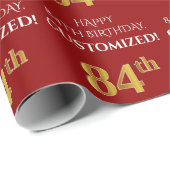 Papier Cadeau 84e anniversaire : Elégant, Rouge, Faux Gold Look (Coin rond)