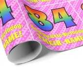 Papier Cadeau 84e anniversaire : Pink Stripes & Hearts, Arc en c (Coin rond)