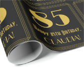 Papier Cadeau 85e anniversaire ~ Art Déco Inspiré Look "85", Nom (Coin rond)