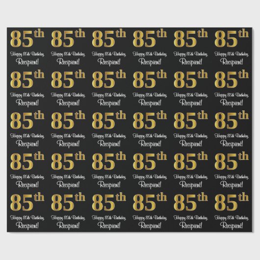 Papier Cadeau 85e anniversaire : Elégant luxe Faux Gold Look # (Plat)