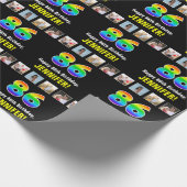 Papier Cadeau 86e anniversaire : Arc-en-ciel "86"; photos et nom (Coin)