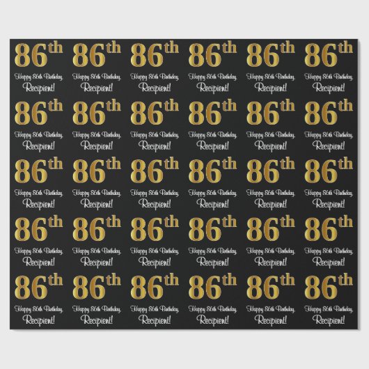 Papier Cadeau 86e Anniversaire: Élégant Luxueux Faux Aspect Or # (Plat)